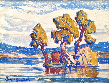 Birger Sandzen "Island" 7.5 x 10 inches, watercolor. New Acquisition!